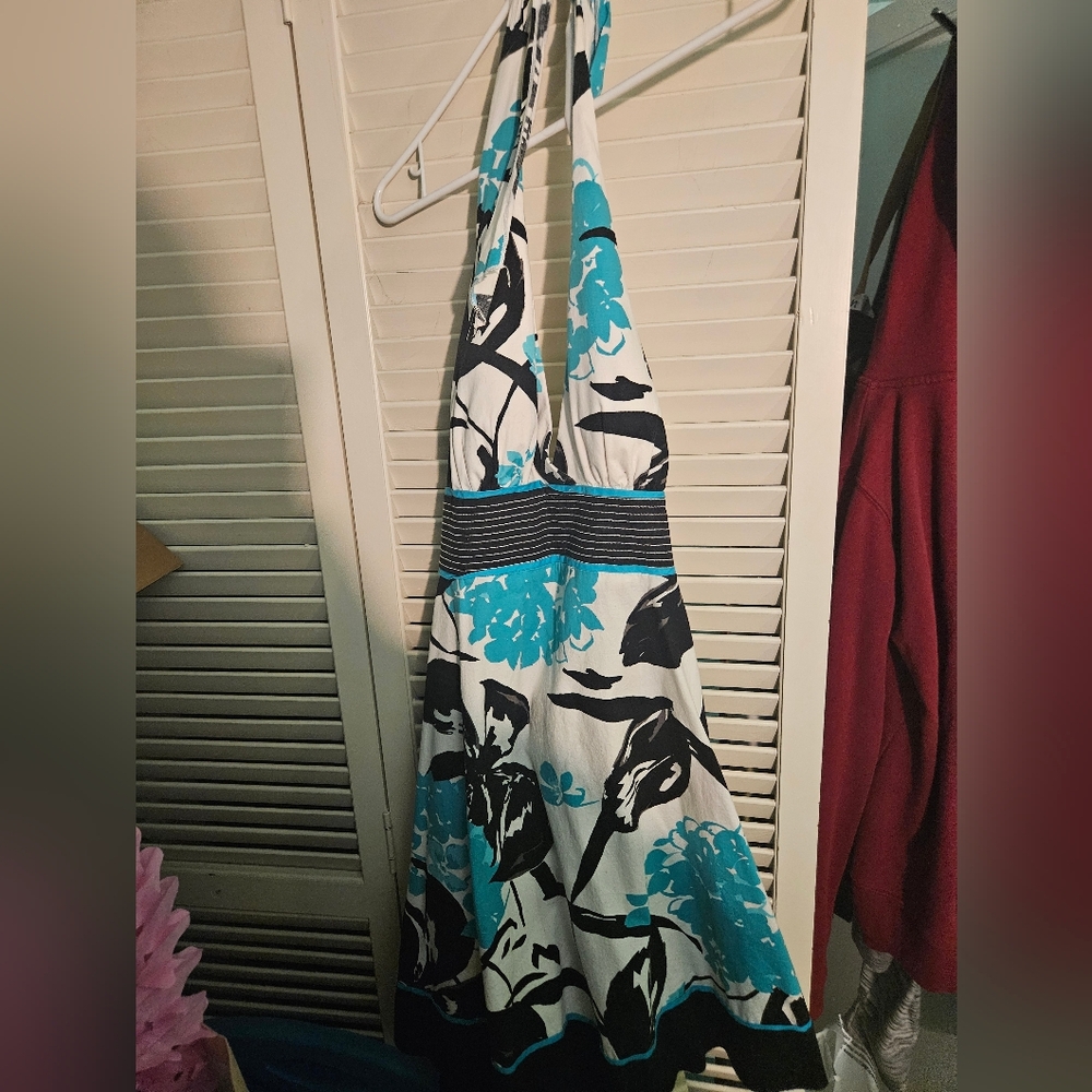 Speechless Black and Blue Floral Halter Dress